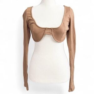 No Vacancy Brown Long Sleeve Underwire Crop Top – Size Small – NWT